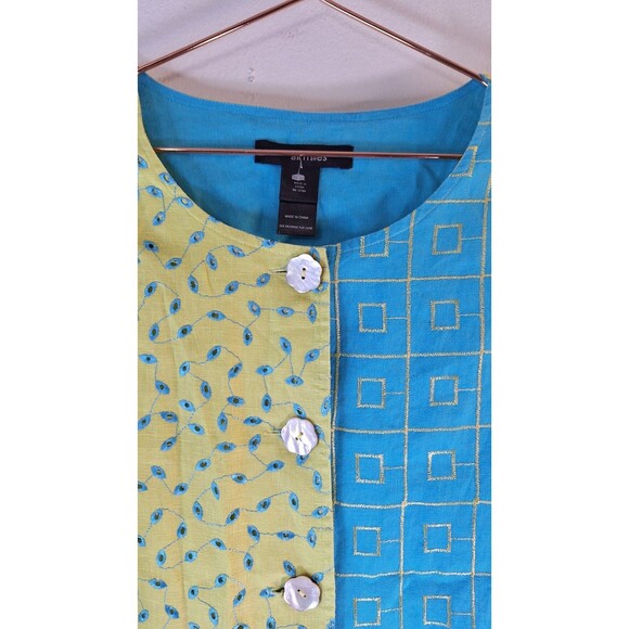 ALI MILES Artsy Patchwork Linen Button Up Shirt Sz Petite XL Lagenlook Cottage - Picture 3 of 12